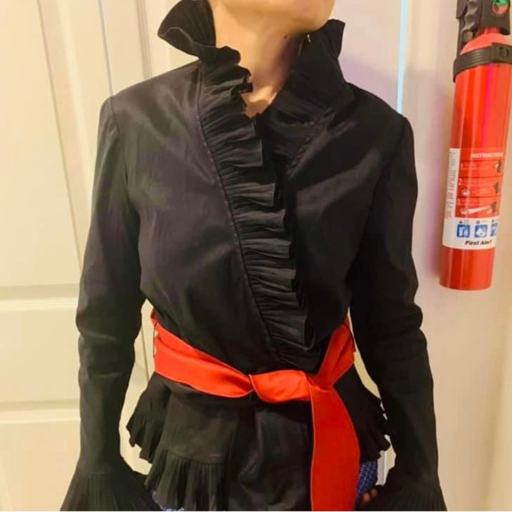 Isadora Collection Blouse . Size Small. Black with Red belt